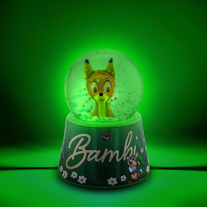 Disney Bambi and Thumper Pretty Flower Mini Light-Up Adult Snow Globe with Swirling Glitter | 3 Inches Tall