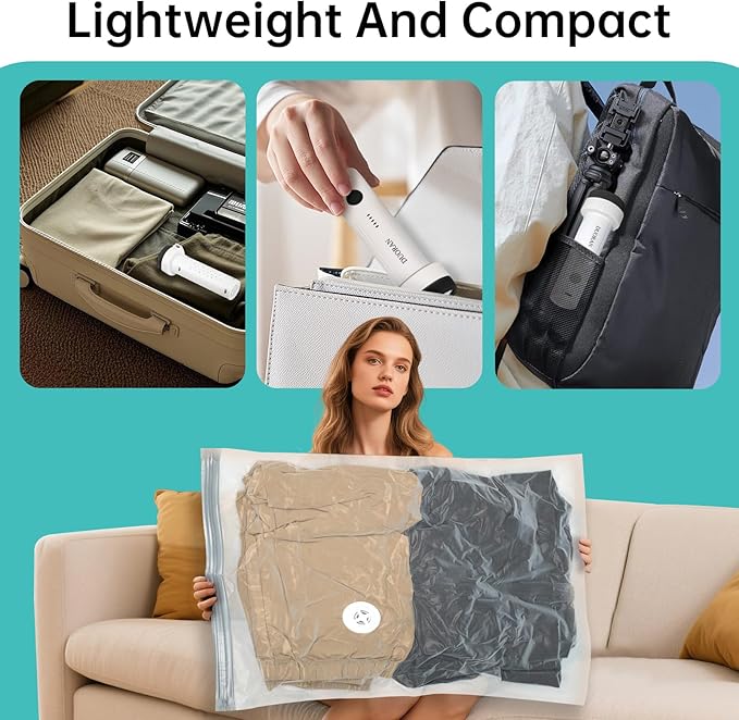 Cordless Electric Vacuum Pump for Vacuum Storage Bags Travel Air Pump, Portable USB Rechargeable Seal & Compression Bag Pump for Clothes, Blankets & Bedding (Black)