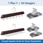2 Pack Tie Rack & Belt Hanger 2 in 1 Tie Hanger Space Saving Max 42 Belts& 60 Ties Capacity for Closet Organizers and Storage, Sturdy Wood Belt & Tie Collection Organizer