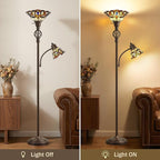 GyroVu Tiffany Floor Lamp, Torchiere Floor Lamps with Stained Glass Shade, 70" Tall Standing Lamp with Adjustable Gooseneck Reading Lamp for Living Room Bedroom Office, Bulbs Included