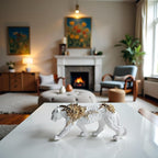 Cheetah Statue White Gold Leopard Sculpture Home Decor Leopard Sculpture Resin Handmade Sitting Suitable for Living Room Table Center Bedroom Gift for Woman Father