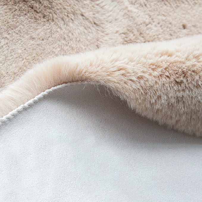 Light Brown Beige Fluffy Faux Rabbit Shag Fur Rugs for Bedroom Small Fuzzy Washable Runners Rugs for Living Room 2x6 Rug Runner Nursery