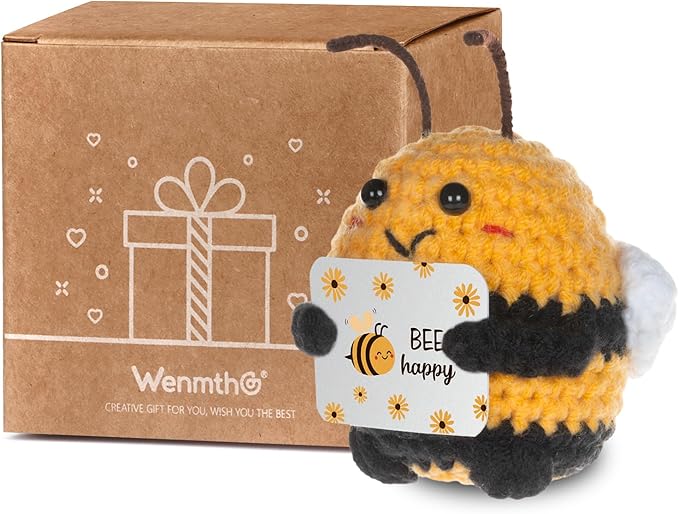 WenmthG Funny Positive Crochet Honeybee - Emotional Support Animals Gifts, Funny Handmade Crochet Doll, Inspirational Gifts for Women Men Friends Coworkers