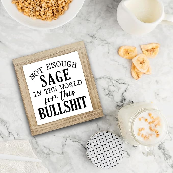 Funny Home Sign, Wood Box Sign, Not Enough Sage In The World For This Bullshit, Gag Sage Signs, Gag Inspirational Wood Box Desktop Decoration, Funny Farmhouse Home Office Decor