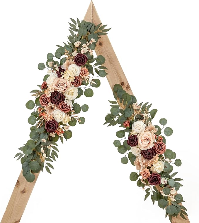Ting's time Wedding Arch Flower Pack of 2 Artificial Silk Large Flower Swag Welcome Sign Floral Swag Reception Backdrop Floral Decor for Fall Wedding Party Ceremony（Terracotta & Champagne）