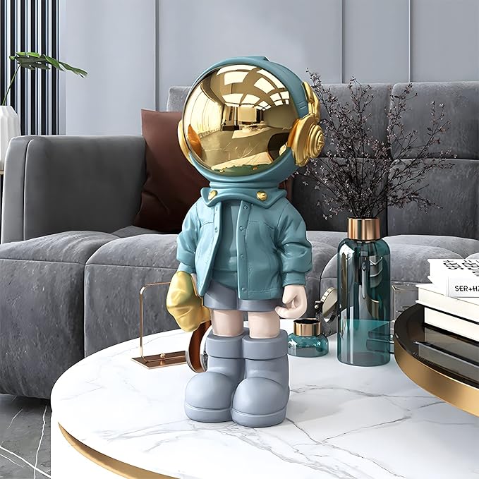 Dosker Astronaut Statues Spaceman Sculpture Polyresin Arts Gifts Light Blue Figurine Ornament Room Decor for Men,Home and Crafts Desktop Accessories Tabletop Decoration, Living Room, Office, Bookshelf