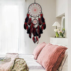 Red and Black Dream Catcher Wall Decor Feather Dream Catchers with Luminous Bead Handmade Dreamcatcher Wall Hanging Ornament for Bedroom Living Room Home Decor