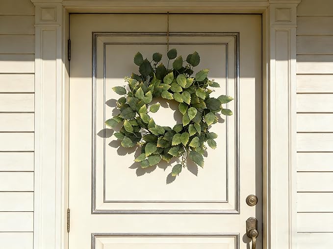 26" Green Hibiscus & Eucalyptus Leaf Wreath for Front Door - Large Artificial Greenery Outdoor Wreath for Porch, Window, Farmhouse, Home, Holiday, Hanging Decor - Spring, Summer, Fall, All Seasons