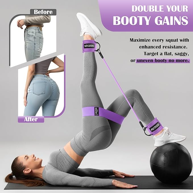 Ankle Resistance Bands with Cuffs & Fabric Resistance Bands Set - Legs & Glutes Workout Equipment for Women & Men, Home Gym Heavy Exercise Bands for Hip, Yoga, Strength Training, Rehab, Pilates