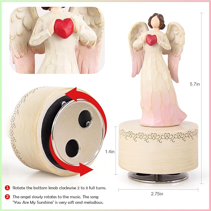 Music Box with Rotating Angel Figurine, Hand-Painted Sculpted Guardian Angel Musical Boxes Gifts for Women Mom Girlfriend, Musical Birthday Mother's Day, Keepsake Home Decor