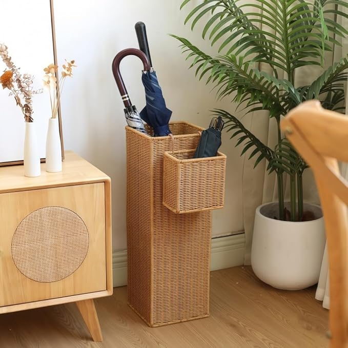 Woven Umbrella Stand with Removable Storage Basket, Umbrella Storage Rack with Water Tray, Entryway Umbrella Basket(Large)