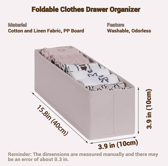 MURRI&MURRDI Mini Foldable Clothes Drawer Organizer 6 Pcs, Small Fabric Storage Organizer for Nursery, Sock, Underwear, Bra, Belt, Tie, Scarves , Gray