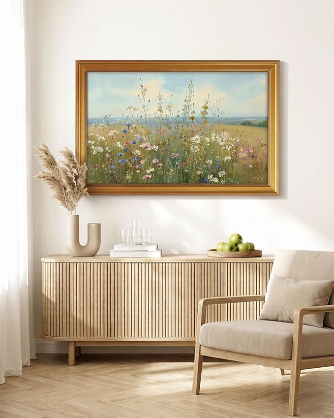VIYYIEA Vintage Large Framed Wall Art for Living Room, Landscape Canvas Prints Home Decor, Oil Painting Picture, Bedroom Wall Decor Gifts for Friends or Family -【Summer Whispers】-(36L x 24W)