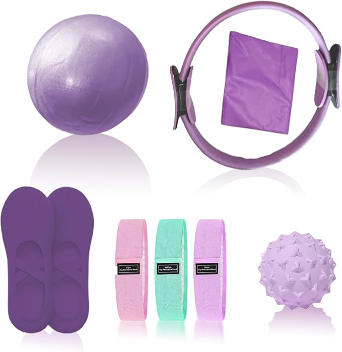 Pilates Essentials Kit for Women, Pilates Equipment, for Home Workouts with Ring and Ball Set, 3pcs Booty Bands, Yoga Bands for Stretching, Fascia Ball, Yoga Socks