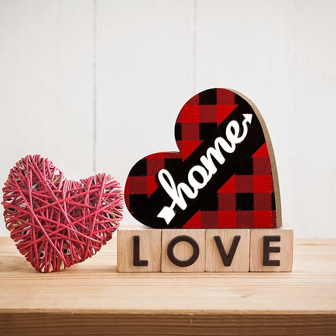 Jetec 2 Pcs Rustic Decorations for Living Room Home Shelf Mantel Entryway Table, Farmhouse Knick Knacks Christian Table Centerpiece Wooden Heart Decor for Dining Room Housewarming Gift(Stylish Style)