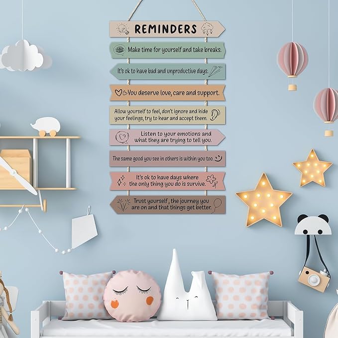 Positive Affirmations Wooden Hanging Wall Decor Mental Health Reminders Classroom Decorations Positive Psychology Affirmations Feelings Wall Pediments for Home Counseling Office High School Classroom