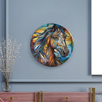 Decorative Plates, Horse Abstract Stained Glass Painting Ceramic Dinner Plate Home Wobble-Plate with Display Stand, Wall Hanging Decor for Dining Room Kitchen Household 7 Inch, Gifts for Horse Lover