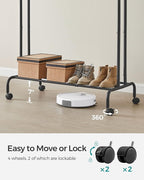 SONGMICS Clothes Rack, Double-Rod Clothing Rack for Hanging Clothes with Wheels, Garment Rack, Metal Frame, 220 lb Max. Total Load, 40.7 Inches Wide, Clothes Storage and Display, Black UHSR107B01
