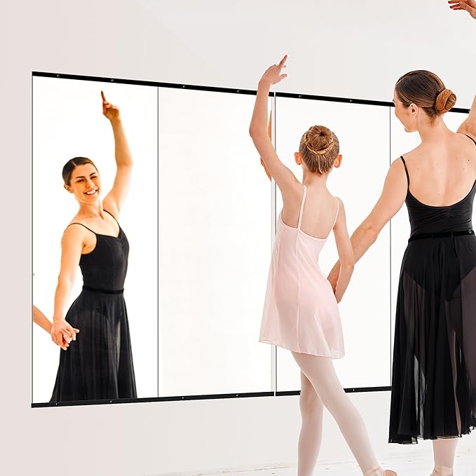 TRAHOME Home Gym Mirror for Wall,60x25x2PCS Full Length,Glass Frameless Body Large Mirror for Home Gym,Workout,Bedroom,Garage(Black)
