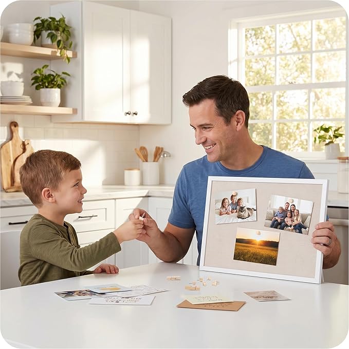 OWLKELA 13.3"x17.7" inch Bulletin Board with Linen 1 Pack, White Wood Style Frame, with 10 Pushpins, Linen Cork Board, Ideal for School, Home & Office