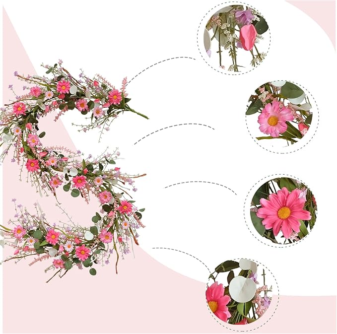 TEMPUS 5.9ft Spring/Summer Flower Garland, Artificial Daisies Wildflower Leaves Garland,Garlands for Decoration for Indoor Outdoor Farmhouse Window Wall Wedding Background Home Party Decor
