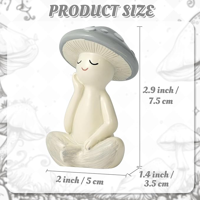 Meditation Mushroom Resin Statue - Cute Meditation Mushroom Statue for Desk Living Room Resin Figurine for Home Patio Office Decoration Cute Plant Statues for Tabletop Garden Backyard Decor
