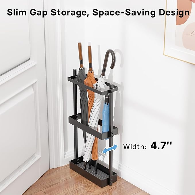 Umbrella Stand with Drying Stone, Steel Umbrella Holder Rack, Organizer for Entryway, Mudrooms, Office, Black