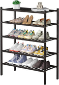 5 Tier Bamboo Shoe Rack for Closet Free Standing Wood Shoe Shelf for Entryway Small Space Stackable 27"x11"x33" (Brown)