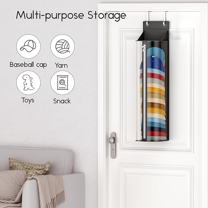 Hat Rack for Door and Closet – Large Capacity Hanging Hat Rack Organizer Holds 30-35 Caps, Over the Door Hat Storage Organizer for Bedroom, Entrance or Dorm, 1 Pack, Black