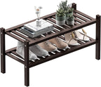 2 Tier (Thick) Bamboo Shoe Rack for Closet Free Standing Wood Shoe Shelf for Entryway Small Space Stackable 27"x12"x14" (Black Brown)