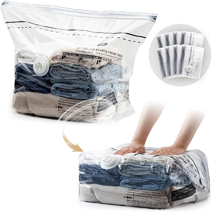 Cube Vacuum Storage Bags, 8 Pack Medium Size (25x19x11 inch), Vacuum Seal Bags for Clothing, Compression Packing for Clothes, Blankets, Baby Clothes, No Pump Needed