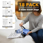 SpaceAid Travel Vacuum Bags for Luggage with Electric Pump, 18 Pack Vacuum Seal Bags for Clothing Travel, Space Saver Compression Bag for Backpack and Suitcase