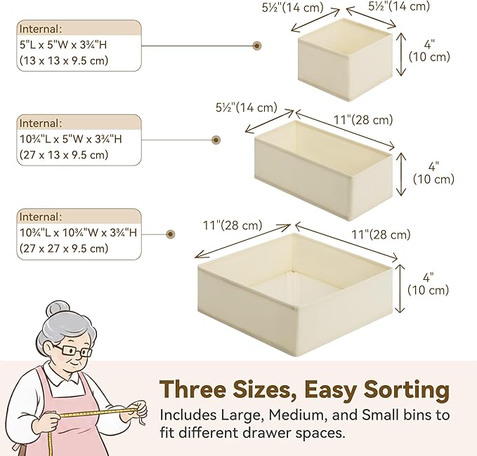 GRANNY SAYS Drawer Organizer Clothes, 12 Pack Dresser Organizer Bins for Nursery, Closet Organization and Storage Dividers for Clothing, Baby Clothes, Underwears, Beige