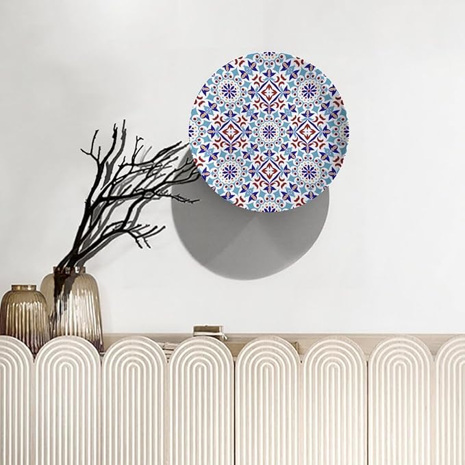 Turkish Decorative Plate Holder, 6 Inch, Colorful Pattern Turkish Round Display Plate, Home Wobble-Plate with Display Stand, Ceramic Craft for Wall Hanging Decorative