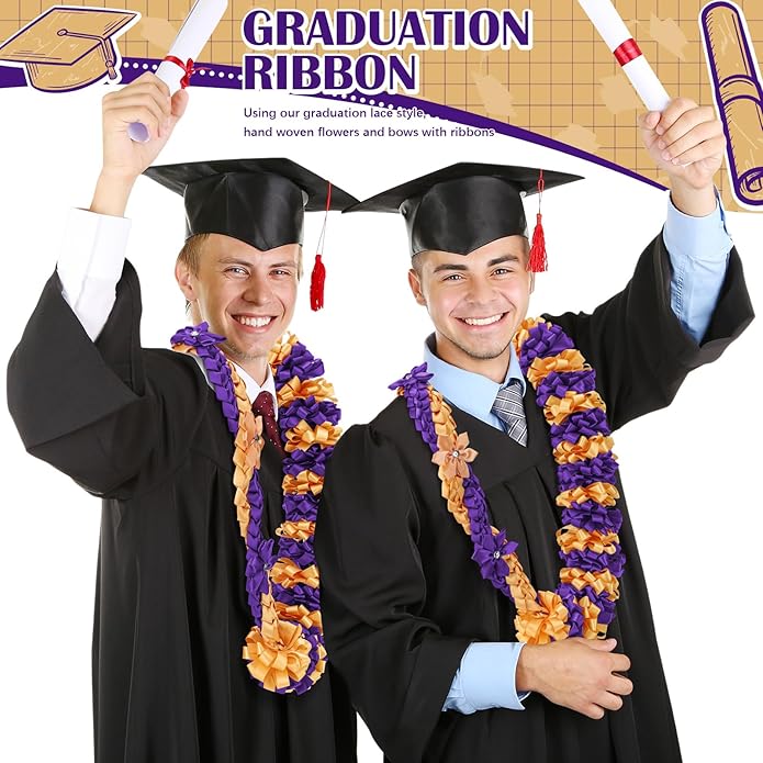 Canlierr Graduation Leis Class of 2026 Grad Ribbon Leis Double Braided Necklace Hawaiian Flower Garland with Heart Kukui Nut for Man Woman Graduation Party Supplies
