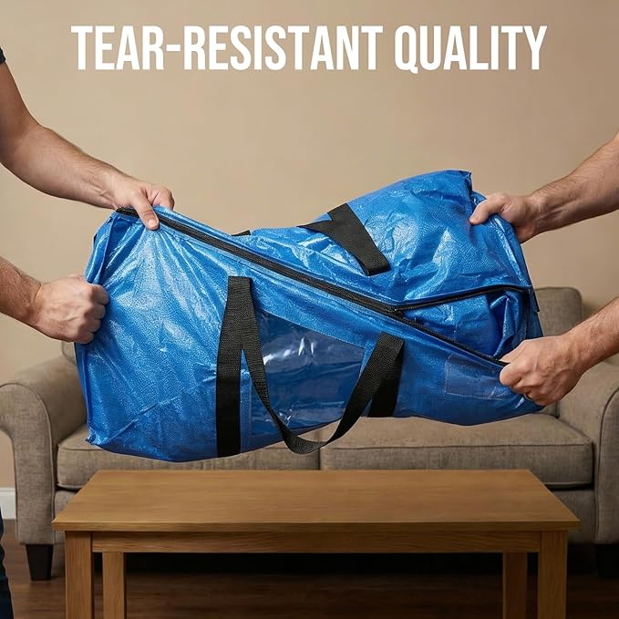 TAILI Extra Large Moving Bags, 4 Pack Blue Heavy Duty Totes For Storage with Visible Window, Wrap Around Handles, Storage Bags for Space Saving, Alternative to Moving Boxes
