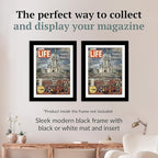 Creative Picture Frames 10.5 x 13.12 Magazine Frame with Full-Strength Glass, Holds Up To A 1/4" Thick Media with Installed Hangers for Easy Mounting, 12x14 Manhattan Black Frame with White Mat