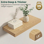Floating Shelves for Wall 24 in x 9.3 in Deep, Wall Mounted Rustic Wood Shelf with Invisible Brackets for Storage & Display, Living Room Bedroom Bathroom, Oak, 2 Pack