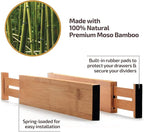 6 Pack Bamboo Drawer Dividers - 17" to 21.5" Expandable Adjustable Drawer Organizer for Kitchen Utensils, Large Kitchen Drawer Divider, Clothes, Dresser, Bedroom, Bathroom & Desk Drawer Separator Set