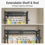 VIPEK R3X Expandable Clothes Rack with Lockable Wheels, 600 lbs Capacity Heavy Duty Rolling Garment Rack with Adjustable Width (2' to 3'5") Shelves, Space-Saving Storage Closet for Small Space (Black)