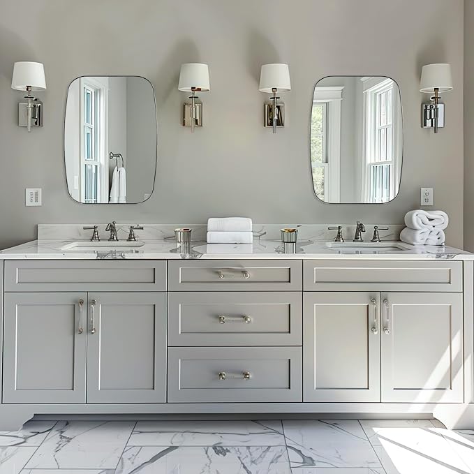 ANDY STAR 22x30 Chrome Bathroom Mirror, Oblong Silver Mirror with Stainless Steel Metal Frame, Oval Vanity Mirror for Over Sink, Modern Anti Rust Wall Mounted