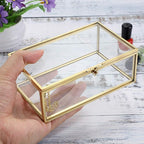 Hipiwe Vintage Glass Keepsake Box, Rectangle Jewelry Display Organize Vanity Lidded Box Home Decor Accent Decorative Box for Storage Trinket Rings Bracelet