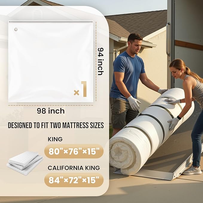 TAILI Mattress Vacuum Bag, King/Califonia King Mattress Vacuum Storage Bag with 4 Straps, Sealable Bag for Memory Foam, Latex, Easy Moving, Transport and Storage