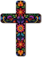 Maitys Floral Cross Wall Decor Hand Painted Decorative Inspirational Wooden Cross Mexican Art Wall Decor Mexican Crucifix for Home Room Church Decoration(Retro Style)