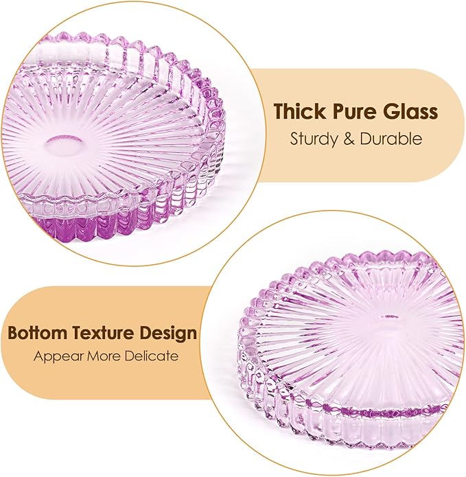 Modern Clear Coaster Set of 5- Glass Coasters for Drinks Crystal Coaster Round Cup Coasters Coffee Table Decor for Office, Kitchen, Bar, Dining Room, Living Room, Patio(Clear Purple)