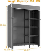 F2C Clothes Rack with Cover, Clothing Racks for Hanging Clothes, Heavy Duty Garment Rack with Shelves and Hanger Rods, Black Closet with Dark Gray Cover, 47.2"W x 16.5"D x 78.3"H, Load 630lbs