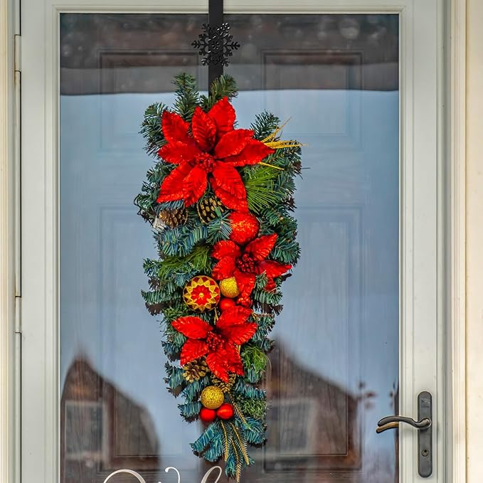 15 inches Christmas Decorative Wreath Hangers for Front Door;Over the Door Hooks (Black, Snowflake)