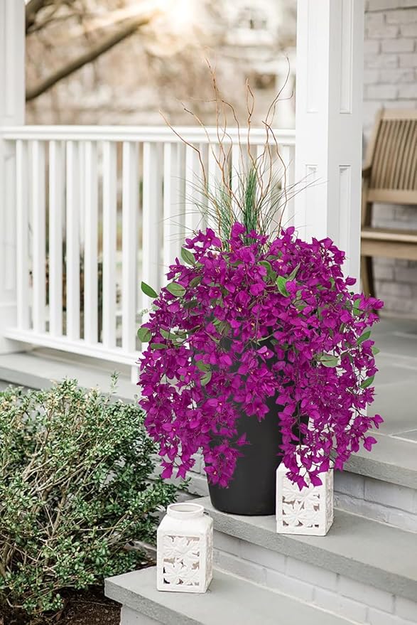33.5" Bougainvillea Artificial Flowers Fake Purple Flowers, UV Resistant Long Sprays Artificial Bougainvillea Flowers for Indoor & Outdoor Decor, 3PCS Faux Hanging Flower for Home Room Wedding Porch