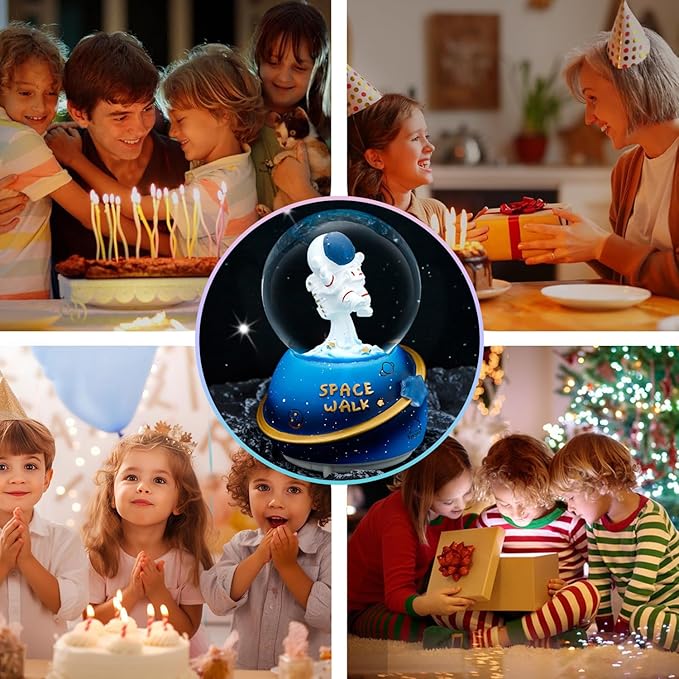 Snow Globe, Astronaut Snow Globes for Kids Boys Girls, Musical & Automatic Snowflakes, Snow Lantern Glittering, Great Gift for Dreamer! Christmas Birthday Valentines Day Gifts for Boys(B)
