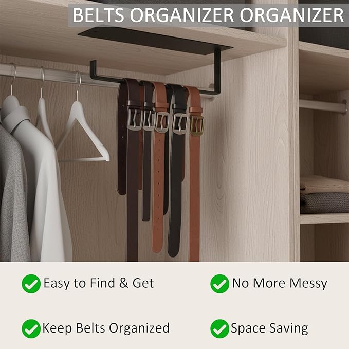 2pack Belt Hanger for Closet,Self Adhesive Belt Holder Organizer,Stainless Steel Belt Hanger Wall Mount,Tie Hanger for Closet for Belt, Scarves,Ties, Hats,Camisoles,Bras